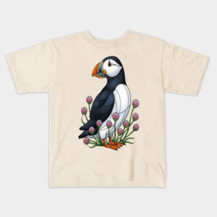 Northern Puffin Coastal Nature Art Kids T-Shirt