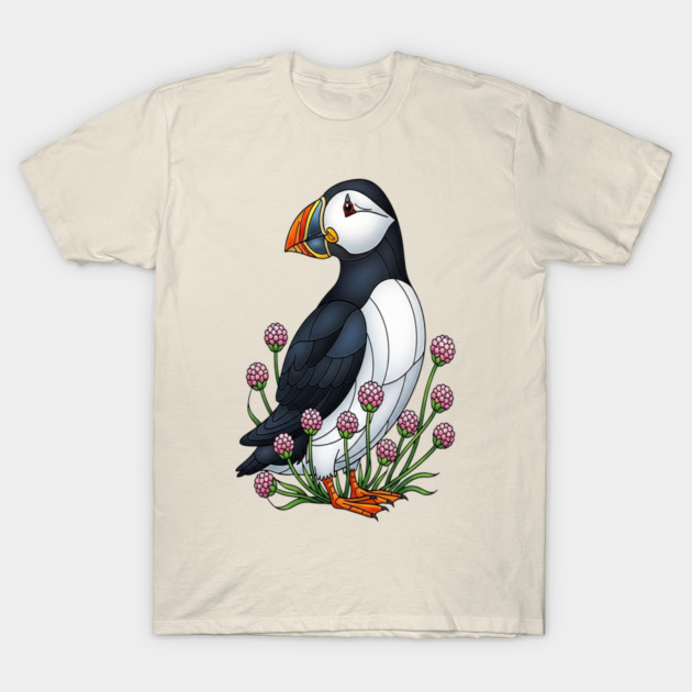 Northern Puffin Coastal Nature Art T-Shirt by BirdsnStuff