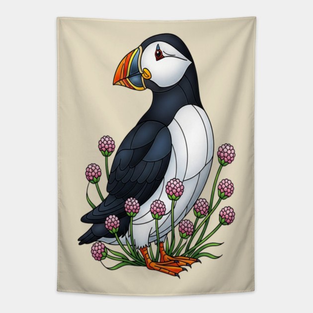 Northern Puffin Coastal Nature Art Tapestry by BirdsnStuff