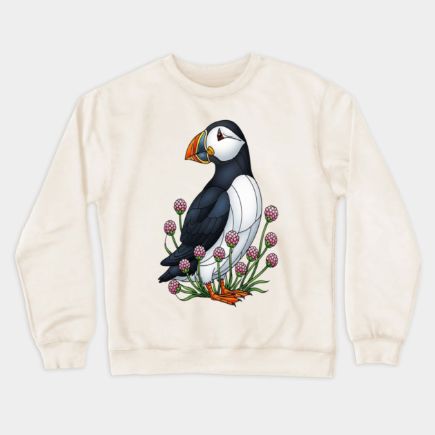 Northern Puffin Coastal Nature Art Crewneck Sweatshirt by BirdsnStuff