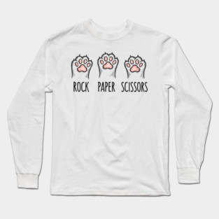 Funny Cat Rock Paper Scissors T-Shirt - Cute Kitten Paw Gamer Tee Long Sleeve T-Shirt