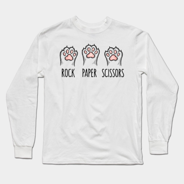 Funny Cat Rock Paper Scissors T-Shirt - Cute Kitten Paw Gamer Tee Long Sleeve T-Shirt by OUTFITPAW