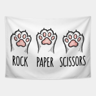 Funny Cat Rock Paper Scissors T-Shirt - Cute Kitten Paw Gamer Tee Tapestry