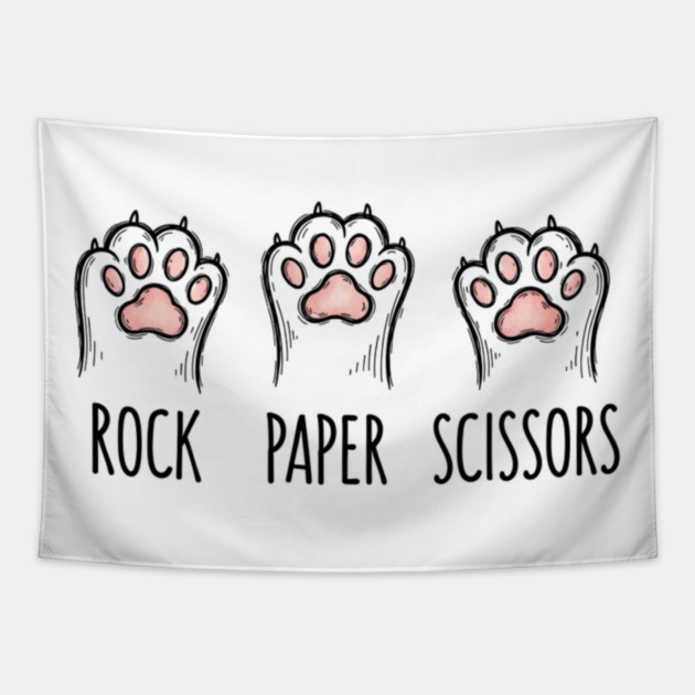 Funny Cat Rock Paper Scissors T-Shirt - Cute Kitten Paw Gamer Tee Tapestry by OUTFITPAW