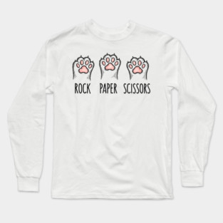 Funny Cat Rock Paper Scissors T-Shirt - Cute Kitten Paw Gamer Tee Long Sleeve T-Shirt