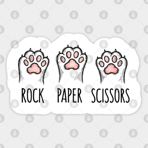 Funny Cat Rock Paper Scissors T-Shirt - Cute Kitten Paw Gamer Tee Sticker by OUTFITPAW
