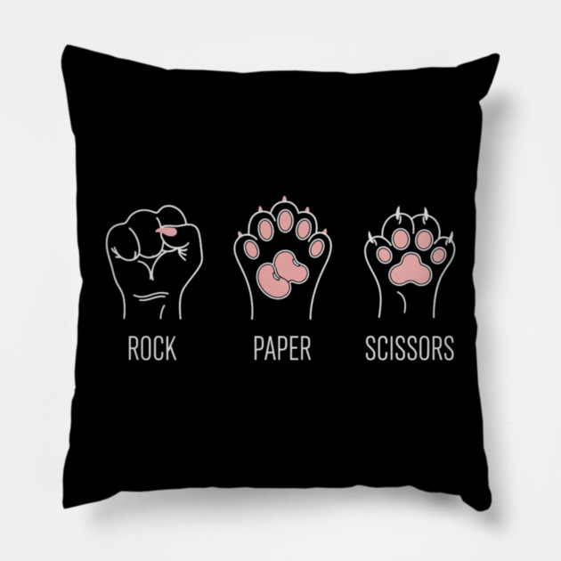 Funny Cat Rock Paper Scissors T-Shirt - Cute Kitten Paw Gamer Tee Pillow by OUTFITPAW