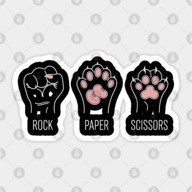 Funny Cat Rock Paper Scissors T-Shirt - Cute Kitten Paw Gamer Tee Sticker by OUTFITPAW