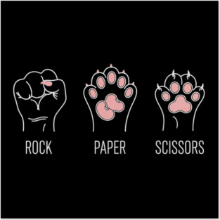 Funny Cat Rock Paper Scissors T-Shirt - Cute Kitten Paw Gamer Tee Posters and Art