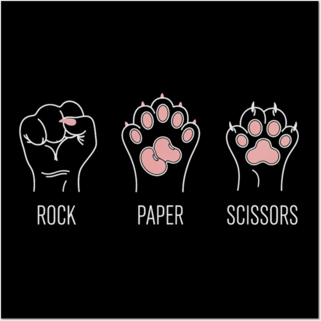 Funny Cat Rock Paper Scissors T-Shirt - Cute Kitten Paw Gamer Tee Wall Art by OUTFITPAW