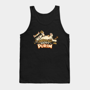Purim Cat Hamantaschen Retro Jewish Holiday Design, Funny Purim Gift, Jewish Humor Art Tank Top