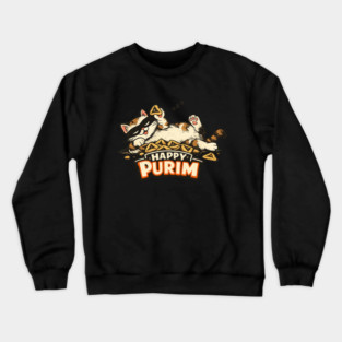 Purim Cat Hamantaschen Retro Jewish Holiday Design, Funny Purim Gift, Jewish Humor Art Crewneck Sweatshirt