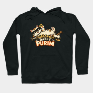 Purim Cat Hamantaschen Retro Jewish Holiday Design, Funny Purim Gift, Jewish Humor Art Hoodie