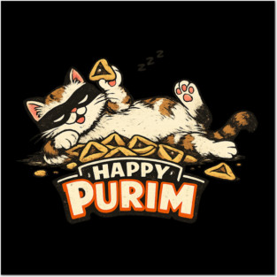 Purim Cat Hamantaschen Retro Jewish Holiday Design, Funny Purim Gift, Jewish Humor Art Posters and Art