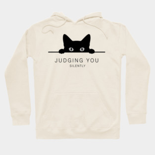 Judging You Silently Cat T-Shirt - Funny Black Cat Peeking Graphic Tee Hoodie