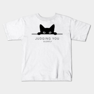 Judging You Silently Cat T-Shirt - Funny Black Cat Peeking Graphic Tee Kids T-Shirt