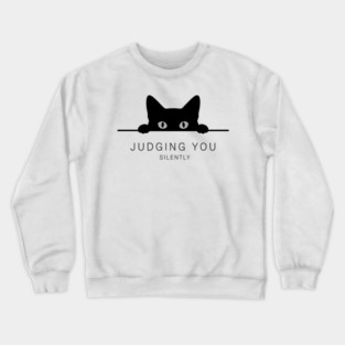 Judging You Silently Cat T-Shirt - Funny Black Cat Peeking Graphic Tee Crewneck Sweatshirt