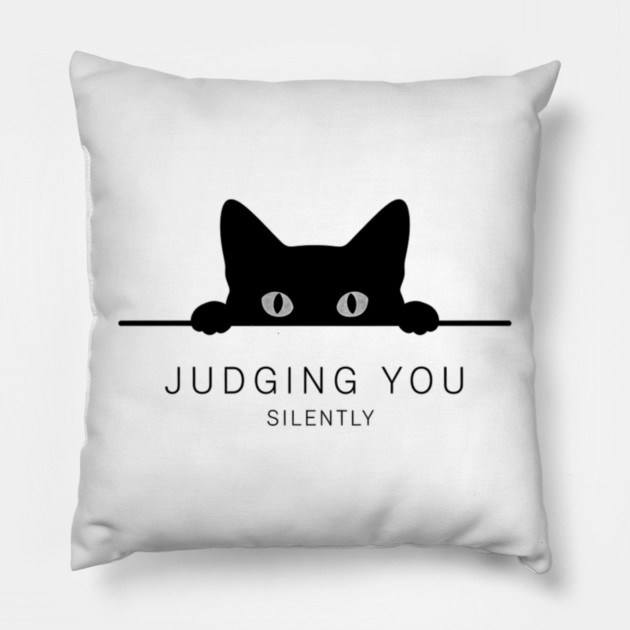 Judging You Silently Cat T-Shirt - Funny Black Cat Peeking Graphic Tee Pillow by OUTFITPAW