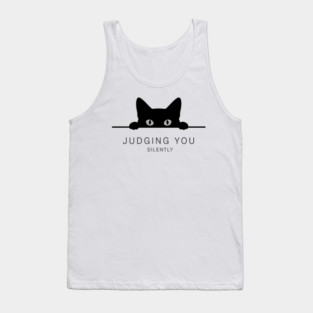Judging You Silently Cat T-Shirt - Funny Black Cat Peeking Graphic Tee Tank Top