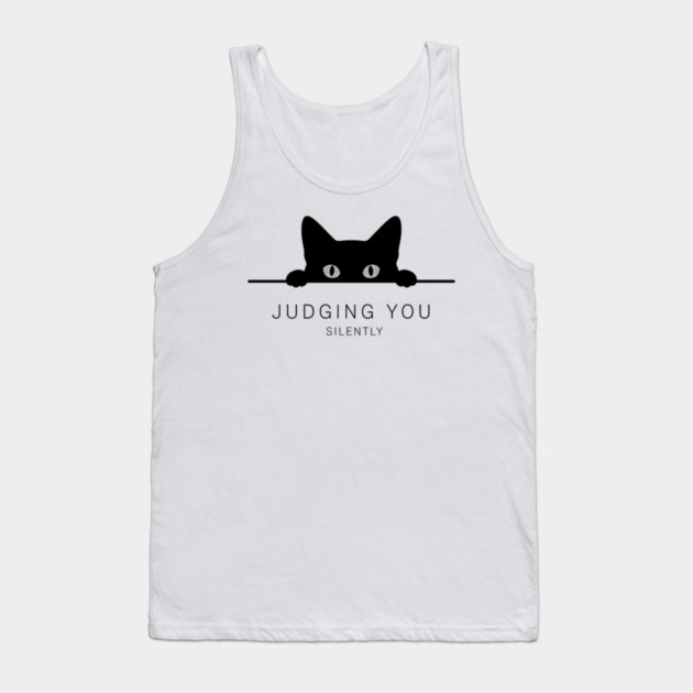 Judging You Silently Cat T-Shirt - Funny Black Cat Peeking Graphic Tee Tank Top by OUTFITPAW