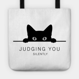 Judging You Silently Cat T-Shirt - Funny Black Cat Peeking Graphic Tee Tote