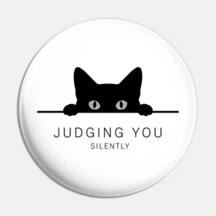 Judging You Silently Cat T-Shirt - Funny Black Cat Peeking Graphic Tee Pin