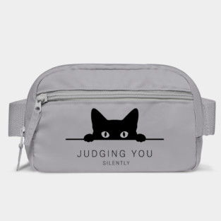 Judging You Silently Cat T-Shirt - Funny Black Cat Peeking Graphic Tee Bag