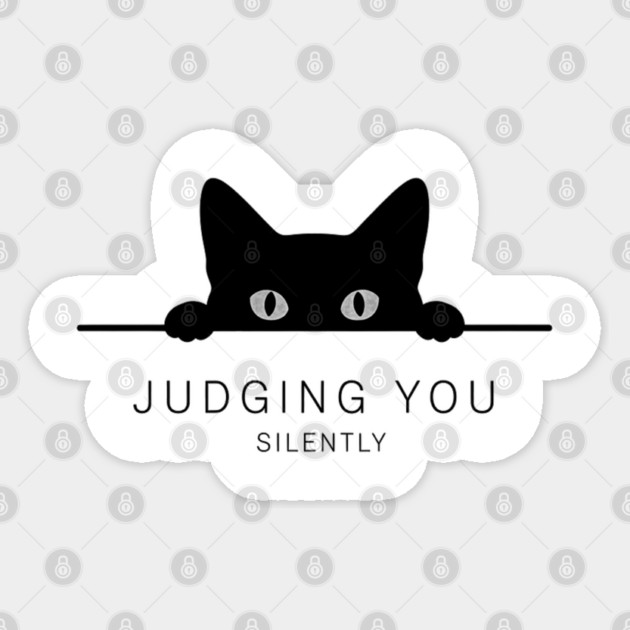 Judging You Silently Cat T-Shirt - Funny Black Cat Peeking Graphic Tee Sticker by OUTFITPAW