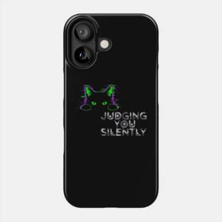 Judging You Silently Cat T-Shirt - Funny Black Cat Peeking Graphic Tee Phone Case