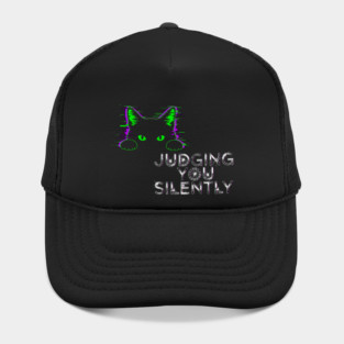 Judging You Silently Cat T-Shirt - Funny Black Cat Peeking Graphic Tee Hat
