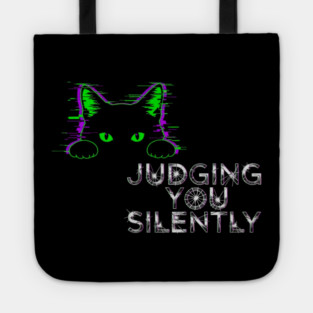 Judging You Silently Cat T-Shirt - Funny Black Cat Peeking Graphic Tee Tote