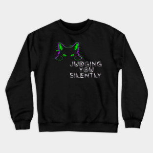 Judging You Silently Cat T-Shirt - Funny Black Cat Peeking Graphic Tee Crewneck Sweatshirt