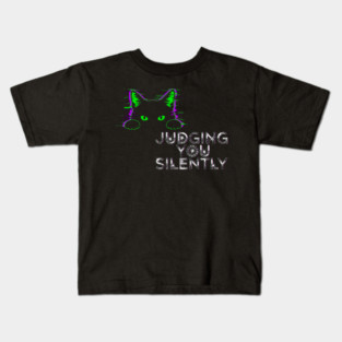 Judging You Silently Cat T-Shirt - Funny Black Cat Peeking Graphic Tee Kids T-Shirt