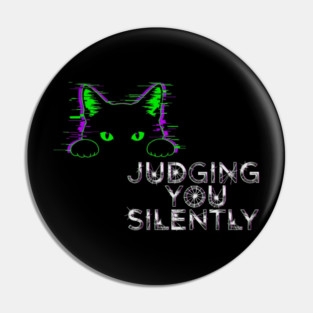 Judging You Silently Cat T-Shirt - Funny Black Cat Peeking Graphic Tee Pin