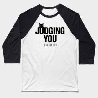 Judging You Silently Cat T-Shirt - Funny Black Cat Peeking Graphic Tee Baseball T-Shirt