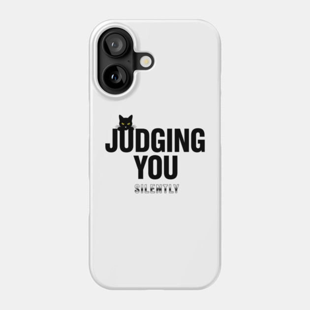 Judging You Silently Cat T-Shirt - Funny Black Cat Peeking Graphic Tee Phone Case by OUTFITPAW