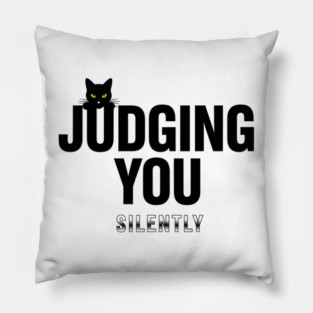 Judging You Silently Cat T-Shirt - Funny Black Cat Peeking Graphic Tee Pillow