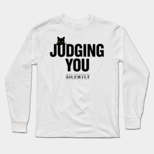 Judging You Silently Cat T-Shirt - Funny Black Cat Peeking Graphic Tee Long Sleeve T-Shirt