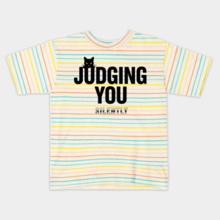 Judging You Silently Cat T-Shirt - Funny Black Cat Peeking Graphic Tee Kids T-Shirt