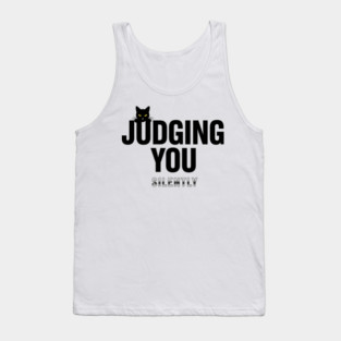 Judging You Silently Cat T-Shirt - Funny Black Cat Peeking Graphic Tee Tank Top