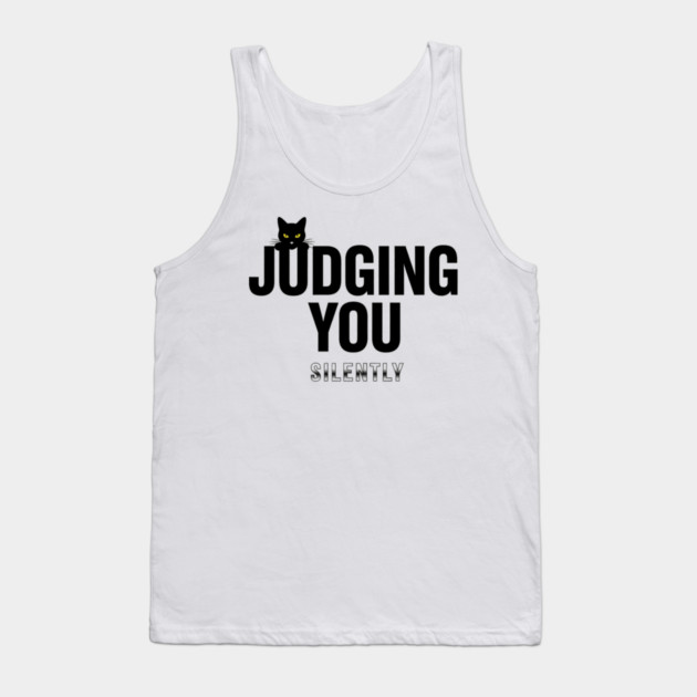 Judging You Silently Cat T-Shirt - Funny Black Cat Peeking Graphic Tee Tank Top by OUTFITPAW