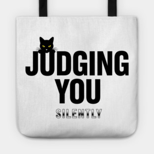 Judging You Silently Cat T-Shirt - Funny Black Cat Peeking Graphic Tee Tote