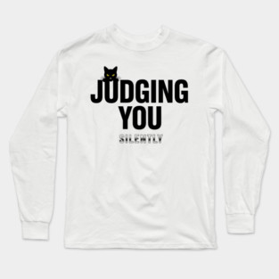 Judging You Silently Cat T-Shirt - Funny Black Cat Peeking Graphic Tee Long Sleeve T-Shirt