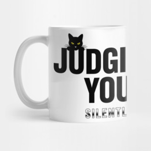 Judging You Silently Cat T-Shirt - Funny Black Cat Peeking Graphic Tee Mug