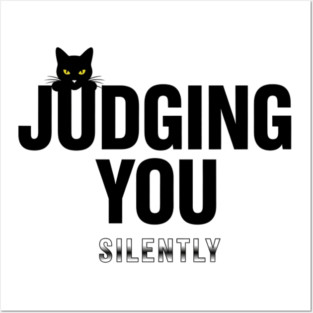 Judging You Silently Cat T-Shirt - Funny Black Cat Peeking Graphic Tee Posters and Art