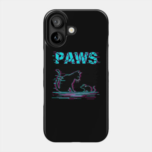 Unique Glitch Art Cat Gift - Retro PAWS Parody Kitten Lover Tee Phone Case