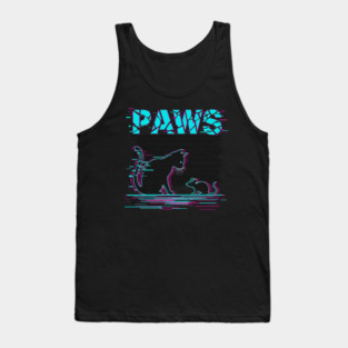 Unique Glitch Art Cat Gift - Retro PAWS Parody Kitten Lover Tee Tank Top