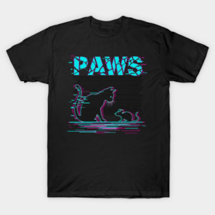 Unique Glitch Art Cat Gift - Retro PAWS Parody Kitten Lover Tee T-Shirt