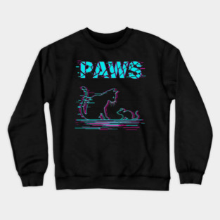 Unique Glitch Art Cat Gift - Retro PAWS Parody Kitten Lover Tee Crewneck Sweatshirt
