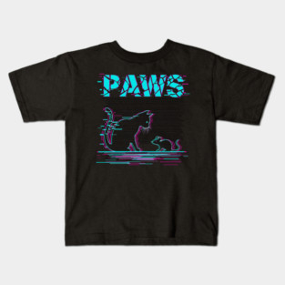 Unique Glitch Art Cat Gift - Retro PAWS Parody Kitten Lover Tee Kids T-Shirt